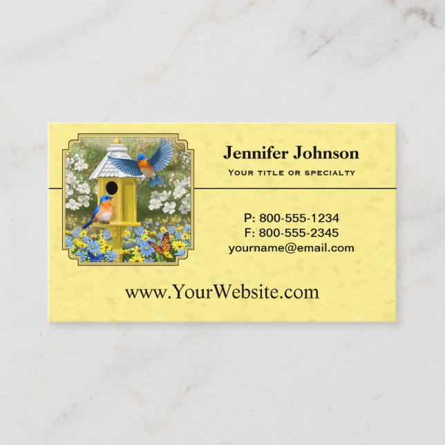 Carte De Visite Bluebirds et Rond Birhouse Jaune (Devant)