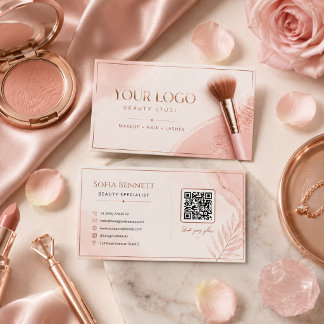 Carte De Visite Blush Féminin Rose Gold Code QR Marque de Salon