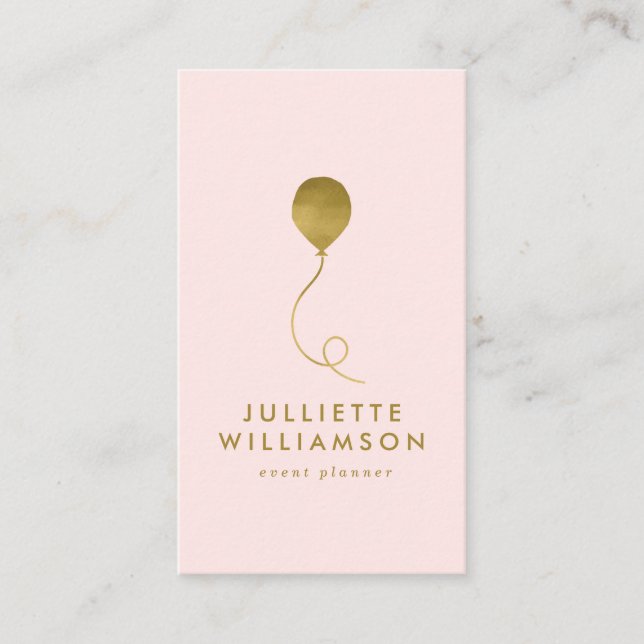 Carte De Visite Blush & Gold Balloor Planificateur d'événements mé (Devant)