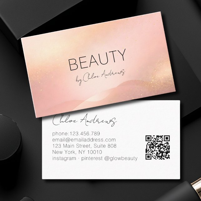Carte De Visite Blush Gold Glow Gradient Salon QR Code (Blush Gold Glow Gradient Salon QR Code Business Card)