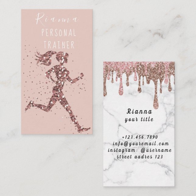 Carte De Visite Blush & Gold Personal Trainer Social Media Busines (Devant / Derrière)