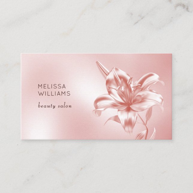 Carte De Visite Blush Metallic 3D Lily Flower (Devant)