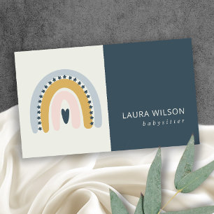 CARTE DE VISITE BLUSH OCHRE NAVY SCANDI HEART RAINBOW BABYSITTER