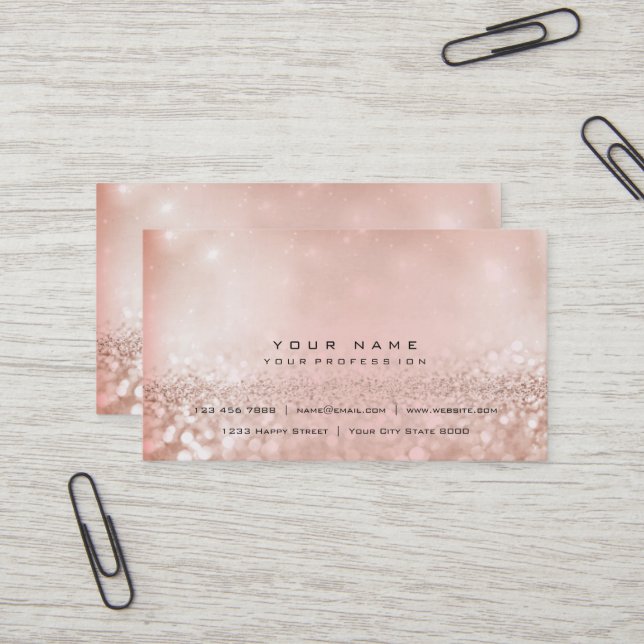 Carte De Visite Blush Pearly Pink Gold Parties scintillant Foxier  (Devant/Arrière en situation)