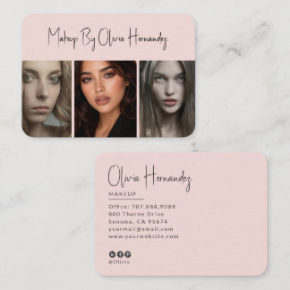 Carte De Visite Blush Pink Black Script 3 Photo Makeup 