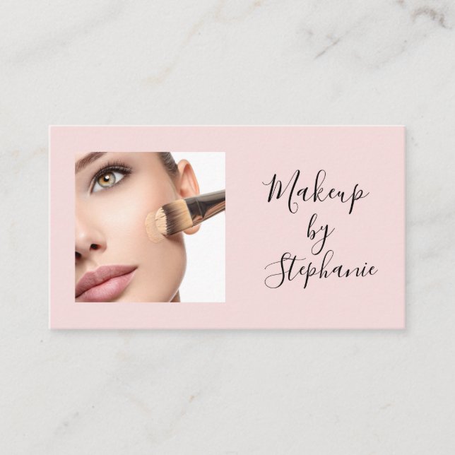 Carte De Visite Blush Pink Black Script Photo Makeup  (Devant)