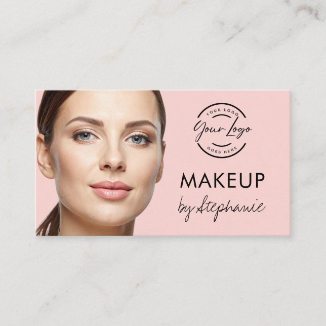 Carte De Visite Blush Pink Black Script Photo Makeup Business Card (Devant)