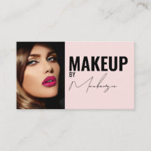 Blush Pink Black Script Photo Makeup Business Card