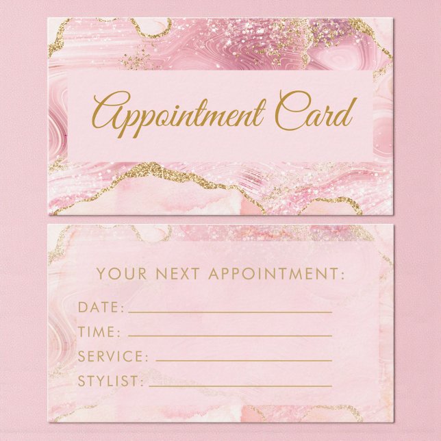 Carte De Visite Blush Pink Gold Agate Marble Appointment Card (Créateur téléchargé)