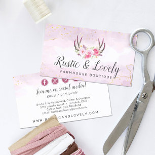 Carte De Visite Blush Pink Gold Rustic Floral Antlers Social Media