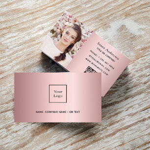 Carte De Visite Blush pink photo QR code elegant female