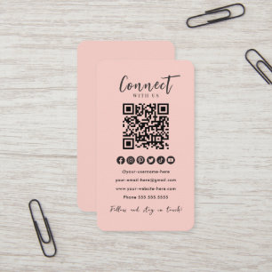 Carte De Visite Blush Pink QR Code Se Connecter Aux Médias Sociaux