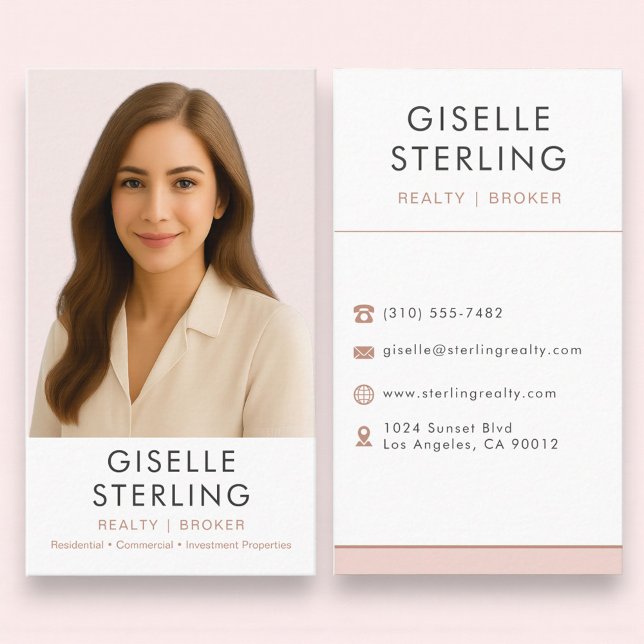 Carte De Visite Blush Pink Real Estate Agent Broker  (Créateur téléchargé)
