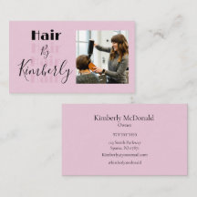 Blush Pink Script Photo Hair Salon Business Card