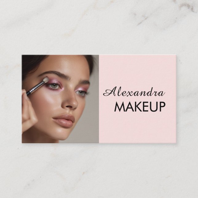 Carte De Visite Blush Pink Script Social Icon QR Code Photo Makeup (Devant)