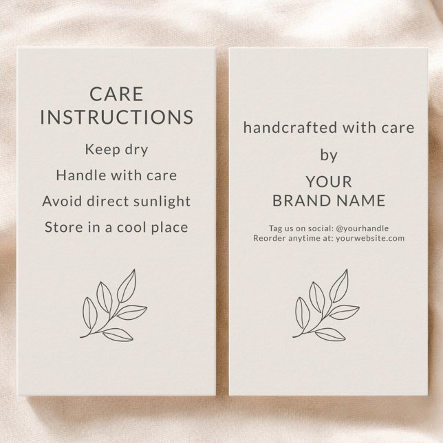 Carte De Visite Blush Pink Small Business Care Instructions (Créateur téléchargé)