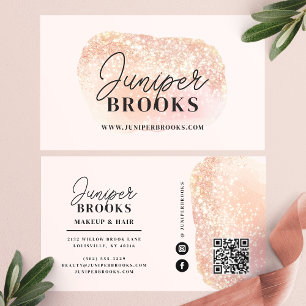 Carte De Visite Blush Pink Social Media QR Code Parties scintillan