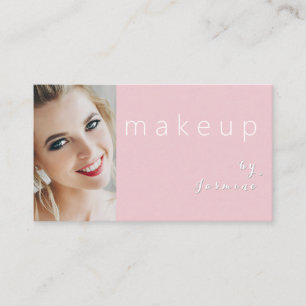 Carte De Visite Blush Rose Blanc Typographie Simple Photo Maquilla