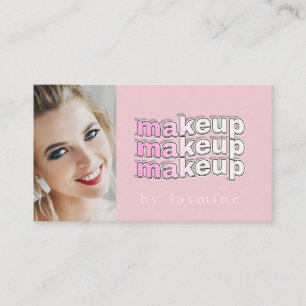 Carte De Visite Blush Rose Blanc Typographie Simple Photo Maquilla