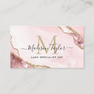 Carte De Visite Blush rose chic or pailleté or marbre agate monogr