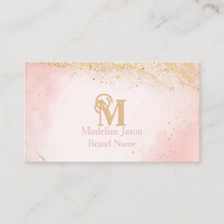 Carte De Visite Blush Rose Chic Paillet Or Marbre Agate Monogramme