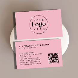 Carte De Visite Blush rose Feminine Custom Company Logo QR Code