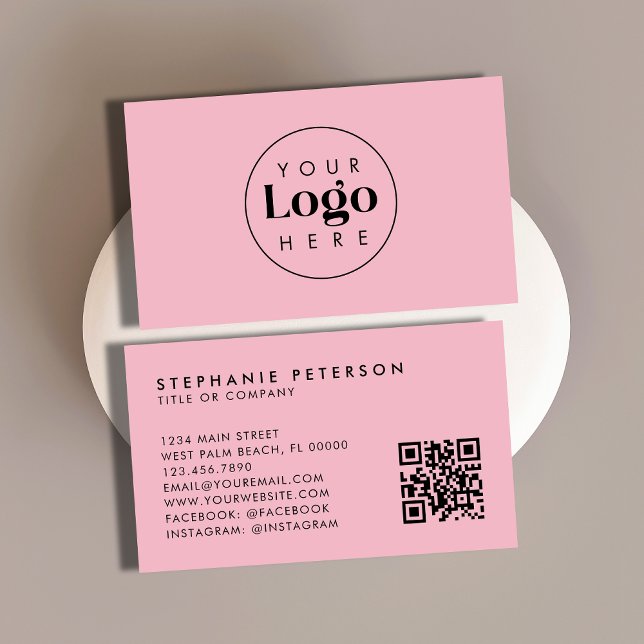 Carte De Visite Blush rose Feminine Custom Company Logo QR Code (Créateur téléchargé)