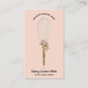 Carte De Visite Blush Rose Floral Whisk Rustique Boulangerie