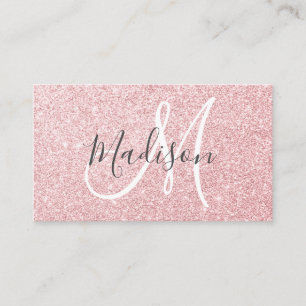 Carte De Visite Blush Rose Glitter Monogramme Pailleté Rose Gold