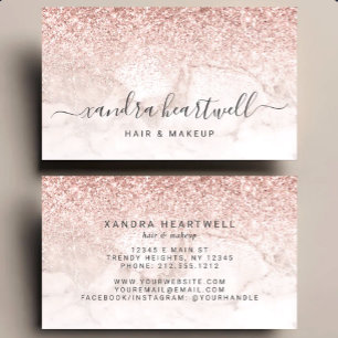 Carte De Visite Blush Rose Gold Fard à Joues Marbre Paillettes Écr