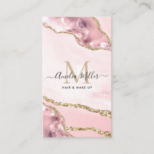 Carte De Visite Blush Rose Gold Marbre Agate Maquillage Monogramme