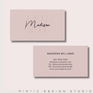 Carte De Visite Blush Rose Logo Monogramme Minimaliste Moderne