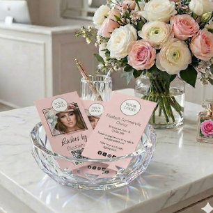 Carte De Visite Blush Rose Logo Script Code QR Photo Cils