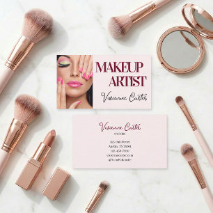 Carte De Visite Blush Rose Noir Écriture Photo Maquillage