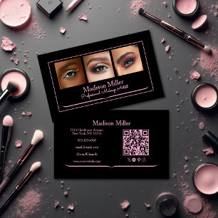 Carte De Visite Blush Rose Noir Icône QR Code Photo Maquillage
