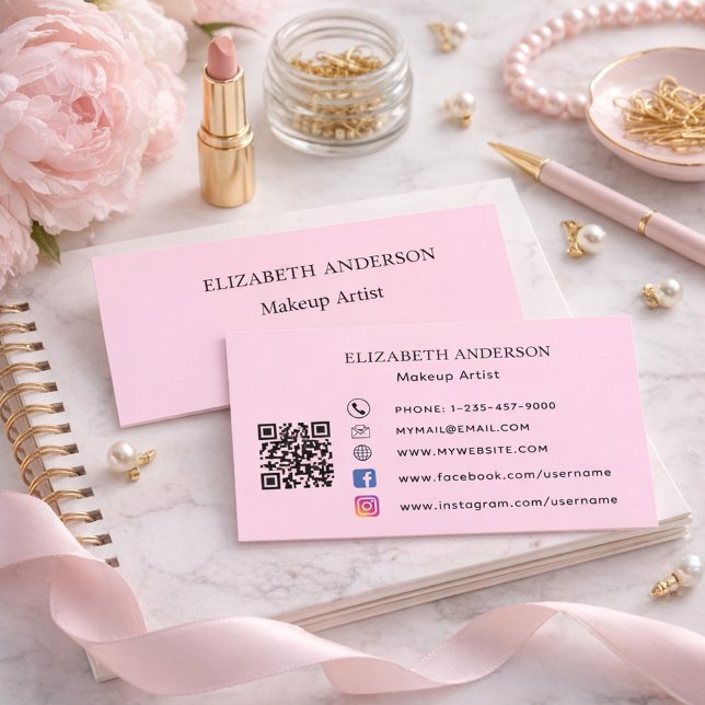 Carte De Visite Blush rose qr code médias sociaux (Créateur téléchargé)