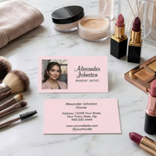 Carte De Visite Blush Rose Script Photo Maquilleuse Chic