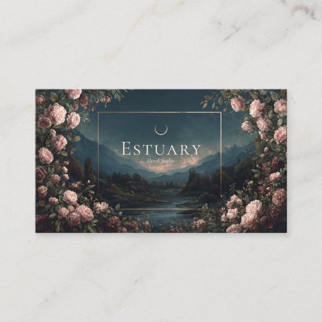 Carte De Visite Blush Rose Twilight Mountain Crescent Moon (Devant)