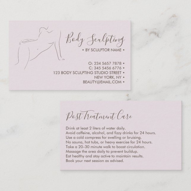 Carte De Visite Body sculpting lilac Post Pre Treatment Care (Devant / Derrière)