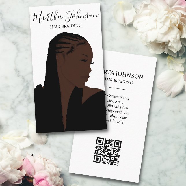 Carte De Visite Bohème Afro-Américain Braids Code QR (Créateur téléchargé)