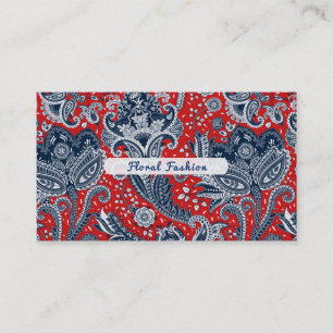 Carte De Visite Bohémien floral blanc et bleu rouge Boho de