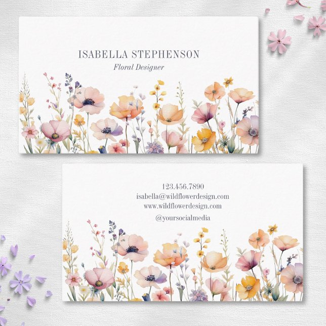 Carte De Visite Boho Aquarelle Fleur sauvage concepteur de fleuris (Créateur téléchargé)