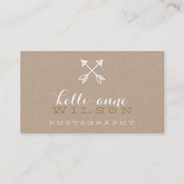 Carte De Visite BOHO ARROW LOGO rustique moderne kraft blanc (Devant)