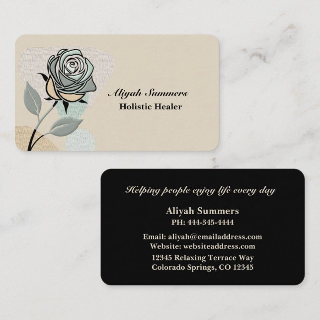 Carte De Visite Boho Artistic Rose Meditative Business Card (Devant / Derrière)