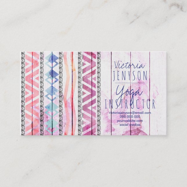 Carte De Visite Boho aztec bois aquarelle moniteur de yoga (Devant)