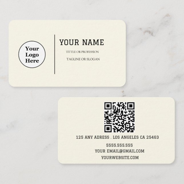 Carte De Visite Boho Beige Calligraphie Script code QR (Devant / Derrière)