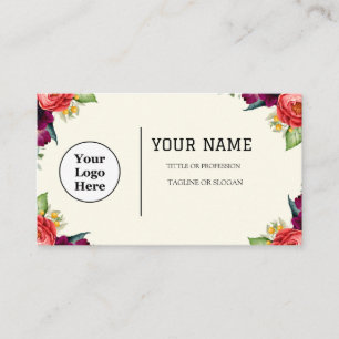 Carte De Visite Boho Beige Floral Calligraphie Script code QR