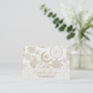Carte De Visite Boho Blanc Or Plumes Florales Dreamcatcher