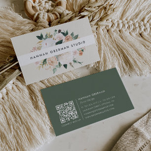 Carte De Visite Boho Blooms aquarelle Floral QR Code