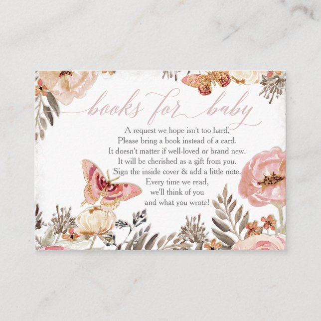 Carte De Visite Boho Blush Rose Books pour boîtier Baby shower (Devant)